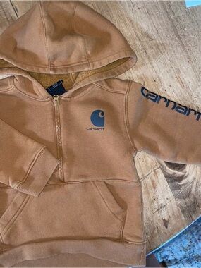 Carhartt Kids Tan Half-Zip Logo Hooded Sweatshirt